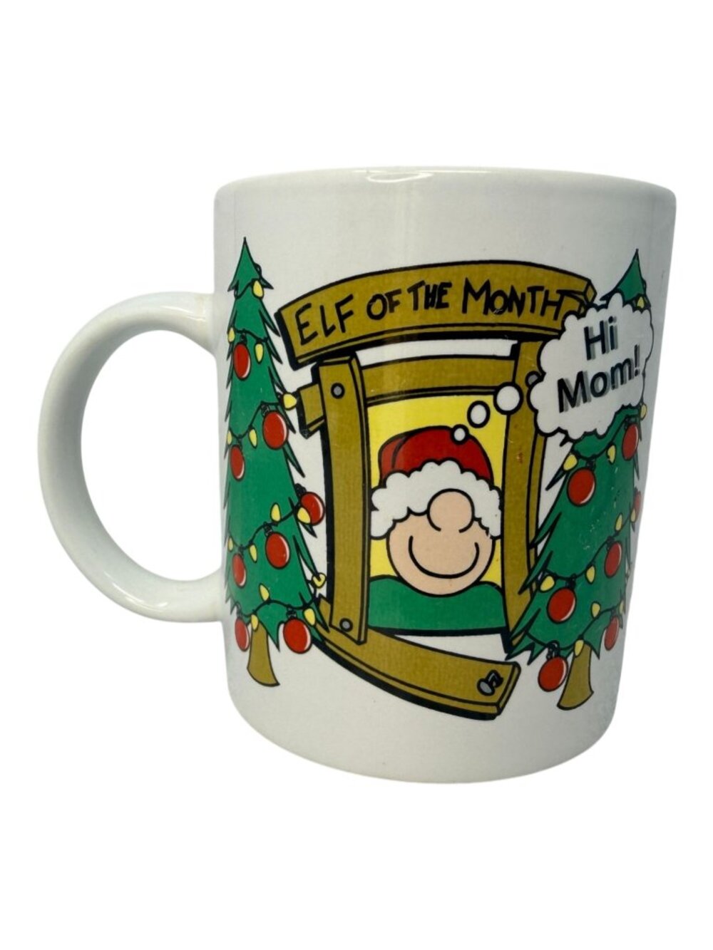 Elf of‎ the Month Christmas Mug Santa Office Humor Coffee Cup Vintage 1980s